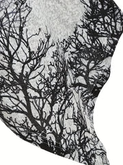 Tree Print Drawstring Hooded Dress Casual Long Sleeve Dress For Spring & Fall