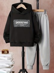Boy's 2pcs Hoodie & Elastic Waist Pants Set UNDERSTAND Print