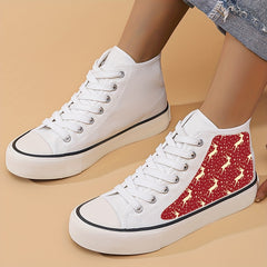 Christmas Reindeer Print Chunky Canvas Sneakers