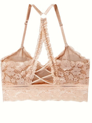 Floral Lace Wireless Push Up Bra Halter Neck Lingerie