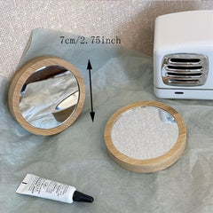 Portable Compact Round Wooden Mirror for Beauty Touch-ups