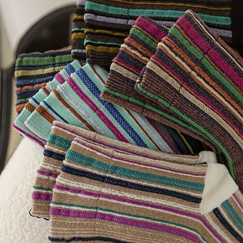 5 Pairs Colorblock Striped Socks Retro College Style Mid Tube Socks