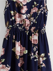 Floral Print Shirred Flared Dress Sleeveless Tank Dress Women's Clothing