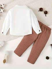 Boy's Mock Neck Shirt & Stripe Pattern Pants Set