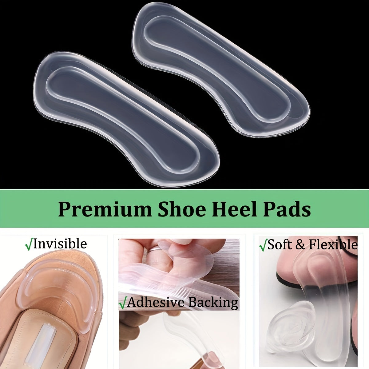 Heel Grips Gel Heel Liners Non Slip Grip Clear 1 Pair