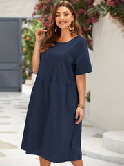 Casual Dress Women's Plus Short Sleeve Ruched Comfortable Dress