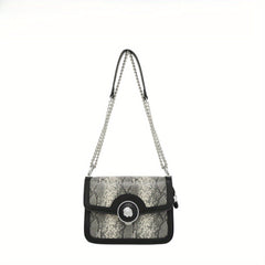 Snake Print Shoulder & Crossbody Bag - Leather with Detachable Chain