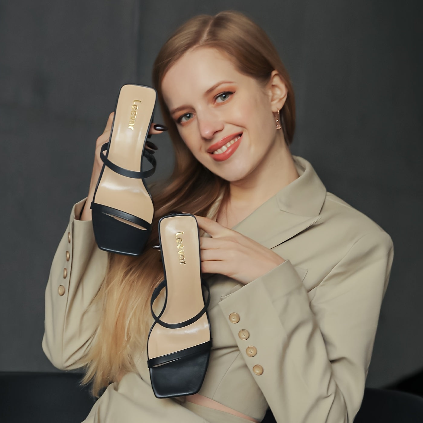 Women's Chunky Heel Square Toe Sandals High Heels Slip On