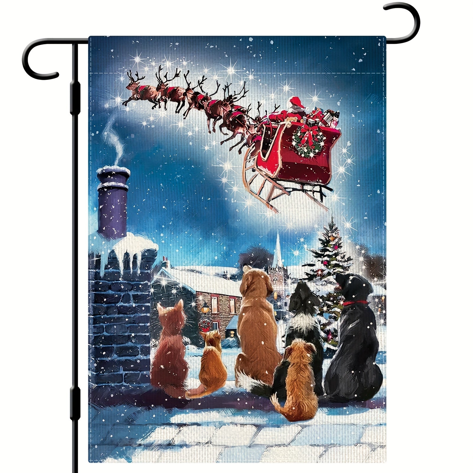 Christmas Garden Flag Cat Dog Santa Vertical Rustic Farmhouse Yard Decor 30x48