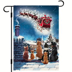 Christmas Garden Flag Cat Dog Santa Vertical Rustic Farmhouse Yard Decor 30x48