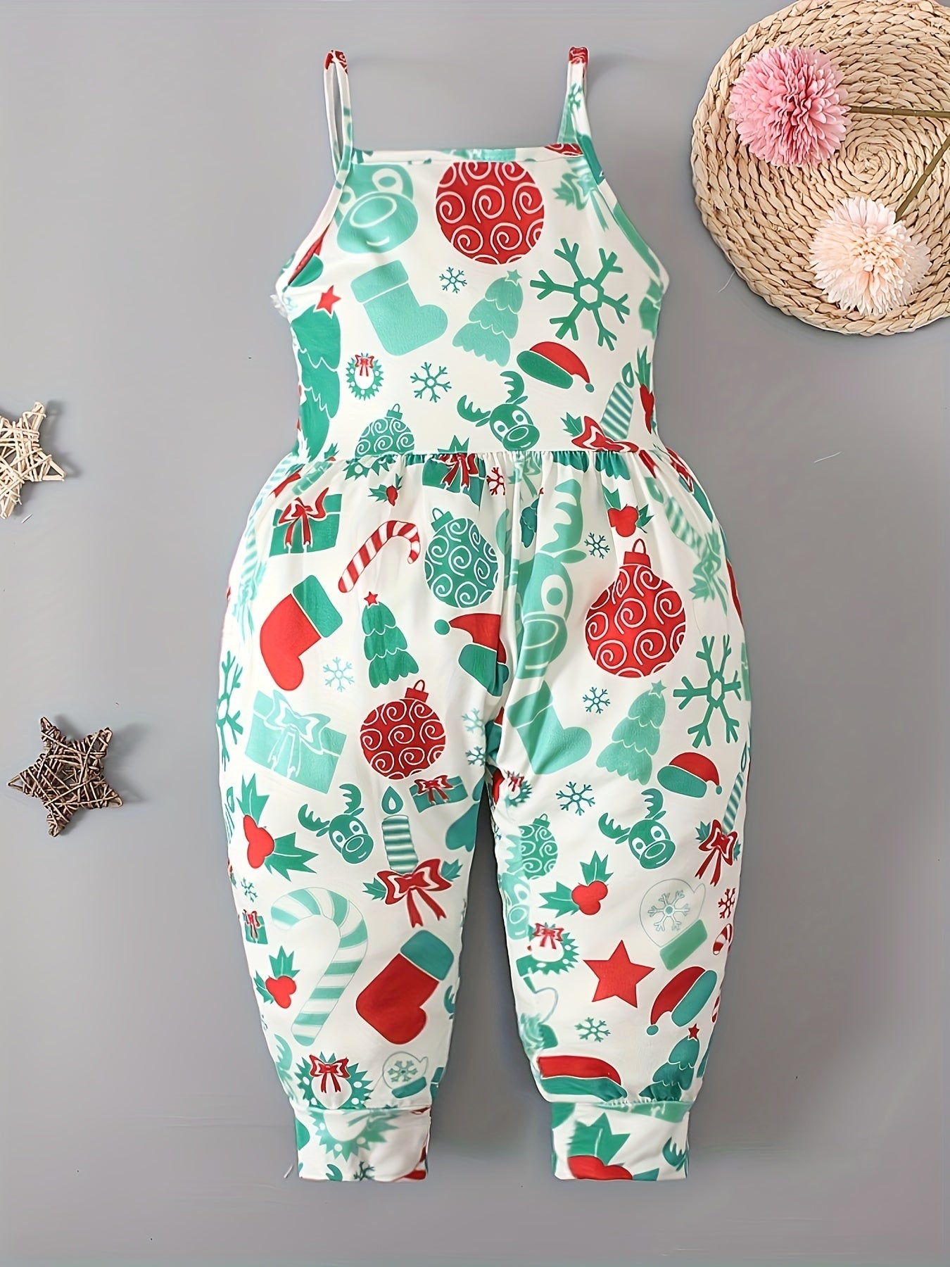 Girls' Christmas Cartoon Cami Jumpsuit Sleeveless Romper