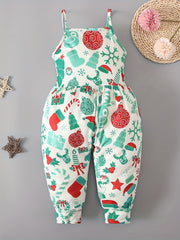 Girls' Christmas Cartoon Cami Jumpsuit Sleeveless Romper