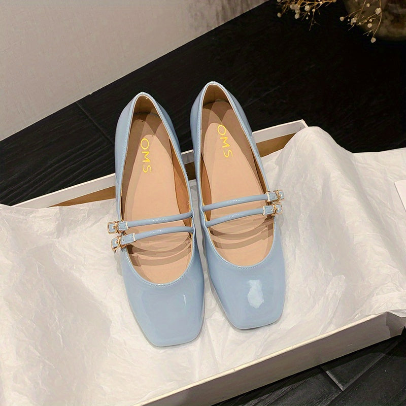 Women's Square Toe Double Buckle Mary Jane Shoes