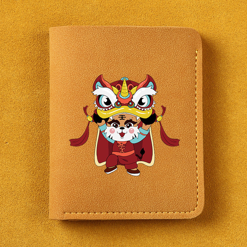 Rabbit Year Lion Dance Pattern Leather Short Wallet