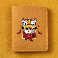 Rabbit Year Lion Dance Pattern Leather Short Wallet