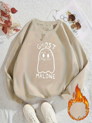 Halloween Ghost Print Sweatshirt Long Sleeves Round Neck Activewear