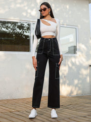 Contrast Seam Stitch Flap Pocket Denim Pants
