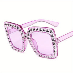 Square Rhinestone Sunglasses Mod Gradient Lens Glasses UV400