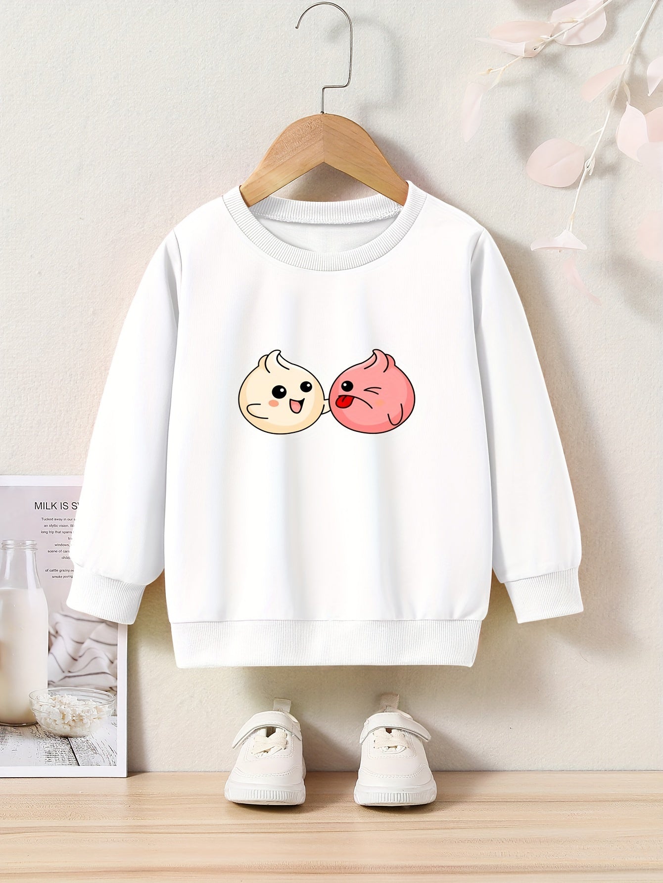 Girls Cartoon Buns Sweatshirt Crew Neck Tops for Fall Winter