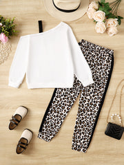Girl's Camisole Sweatshirt & Leopard Pants Set Anime Print Casual Outfits