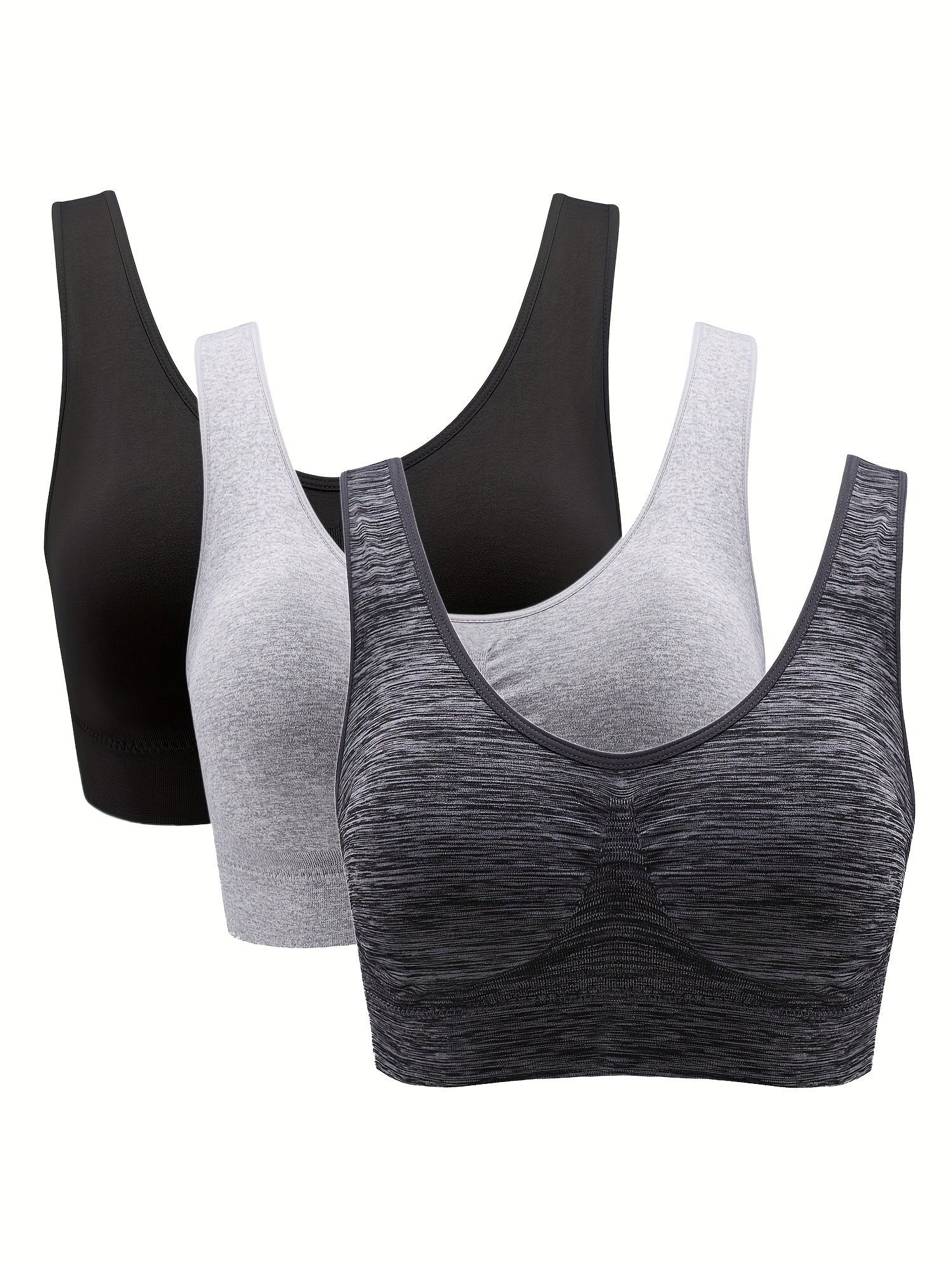 3 Pack Plus Size Sports Bra Set Women's Plus Ruched Seamless Full Coverage