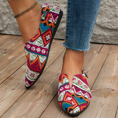 Women's Tribal Flat Shoes Pointed Toe Slip-On Canvas Casual Lightweight Flats
