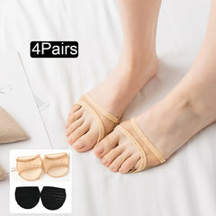 4 Pairs Invisible Silicone Non-slip Open Toes Socks Women's Stockings