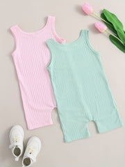 2pcs Toddler Girls Ribbed Rompers Jumpsuit