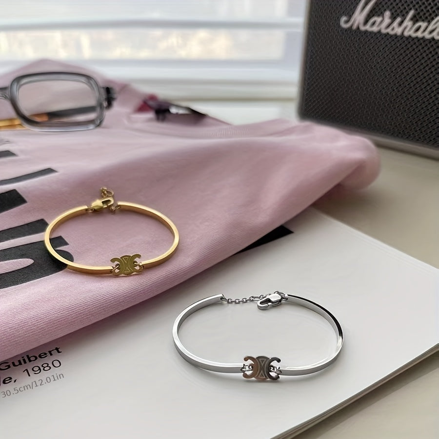 Golden Sliver Arc Bangle Bracelet For Girls