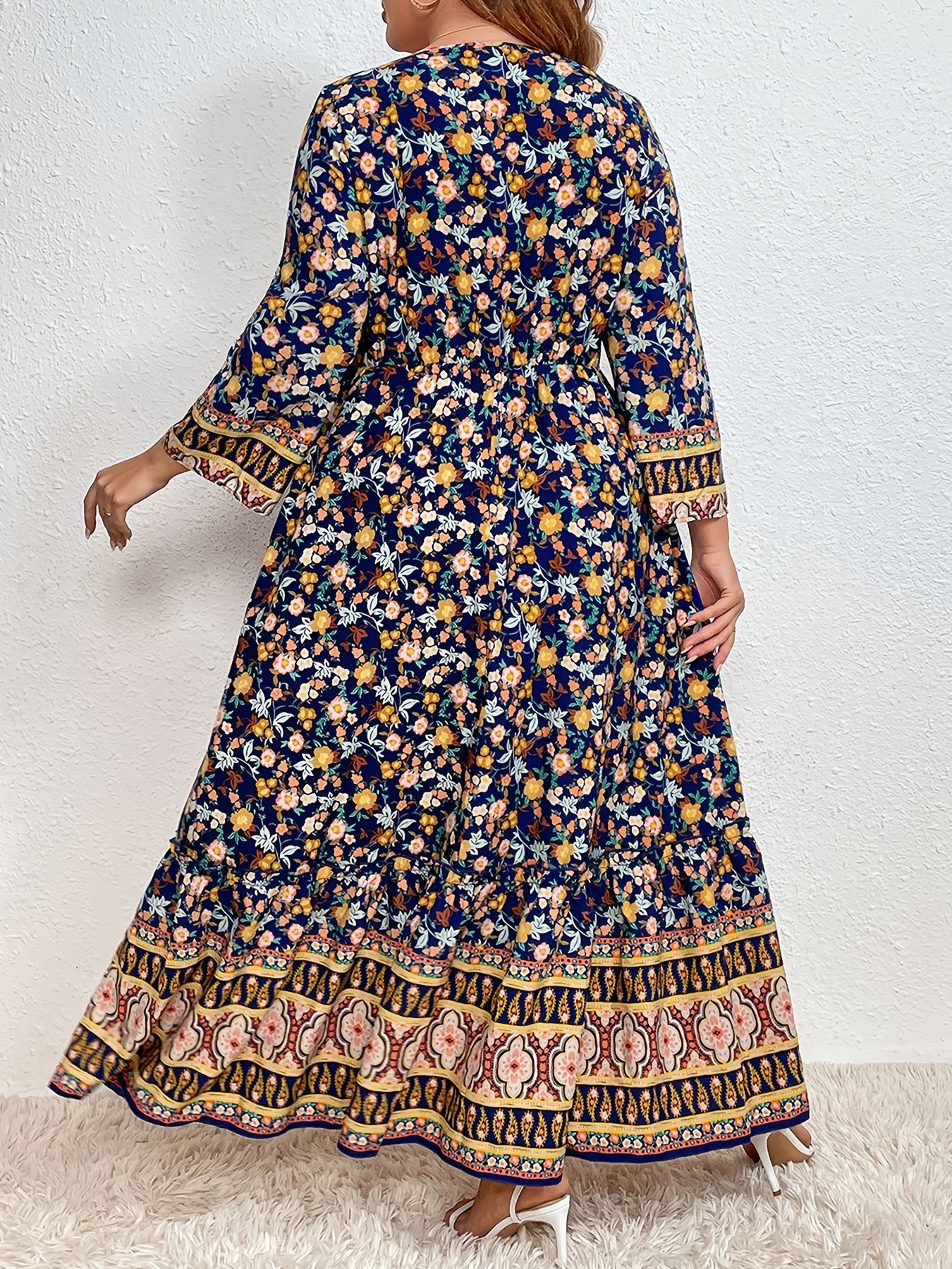 Boho Ditsy Floral Print Plus Size Maxi Dress