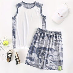 Boys Summer Mesh Outfit Camo Shorts & Vest Kids 2pcs Suit