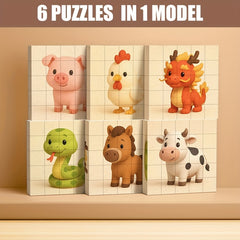 Magnetic Puzzle Toy 6 Sided Patterns Assembles into 6 Animal Designs
