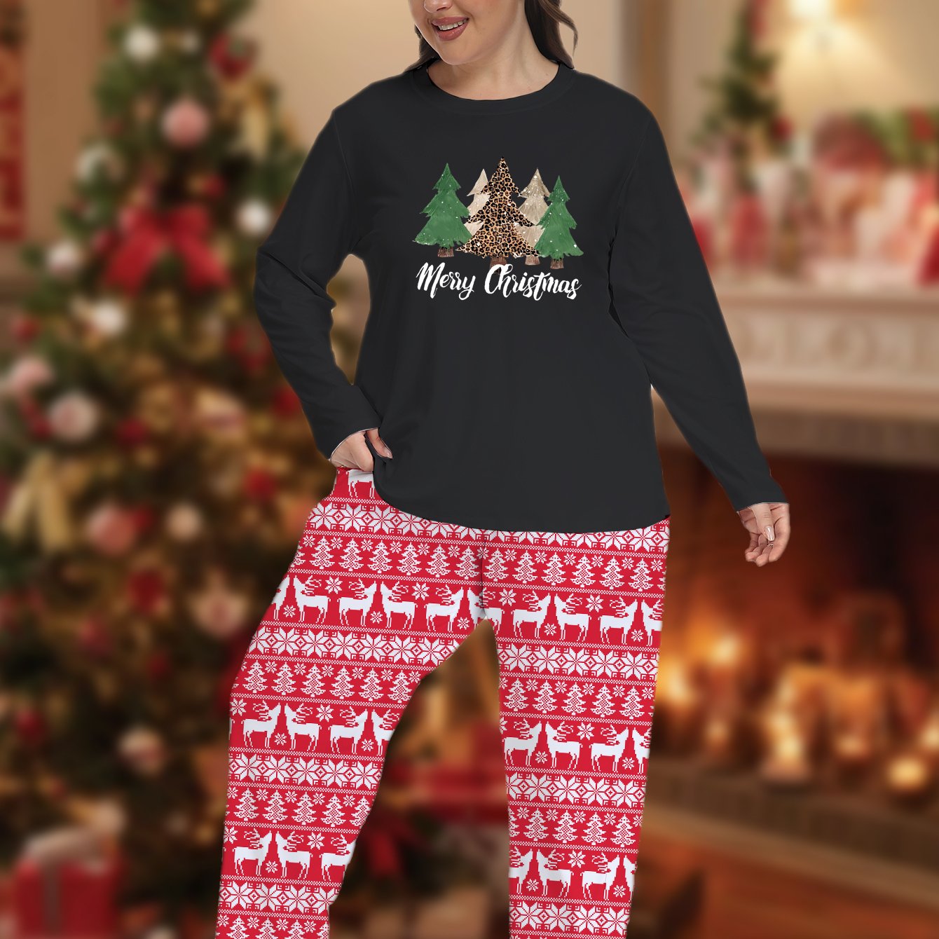 Christmas Pajama Set Long Sleeve Tee & Striped Pants 2p