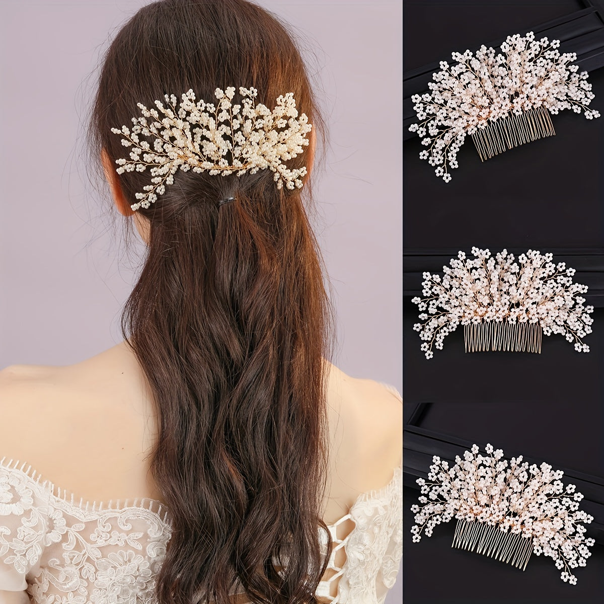 Boho Wedding Hair Vine Flower Clip with Pearls