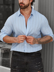 Men's Solid Turn Down Collar Long Sleeve Shirt - Autumn Wear