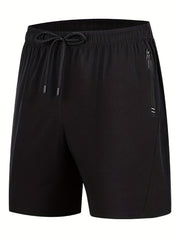 Men's Solid Breathable Shorts with Pockets - Elastic Waist
