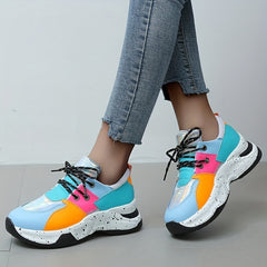 Women's Colorblock Platform Sneakers Low Top Lace Up Shoes