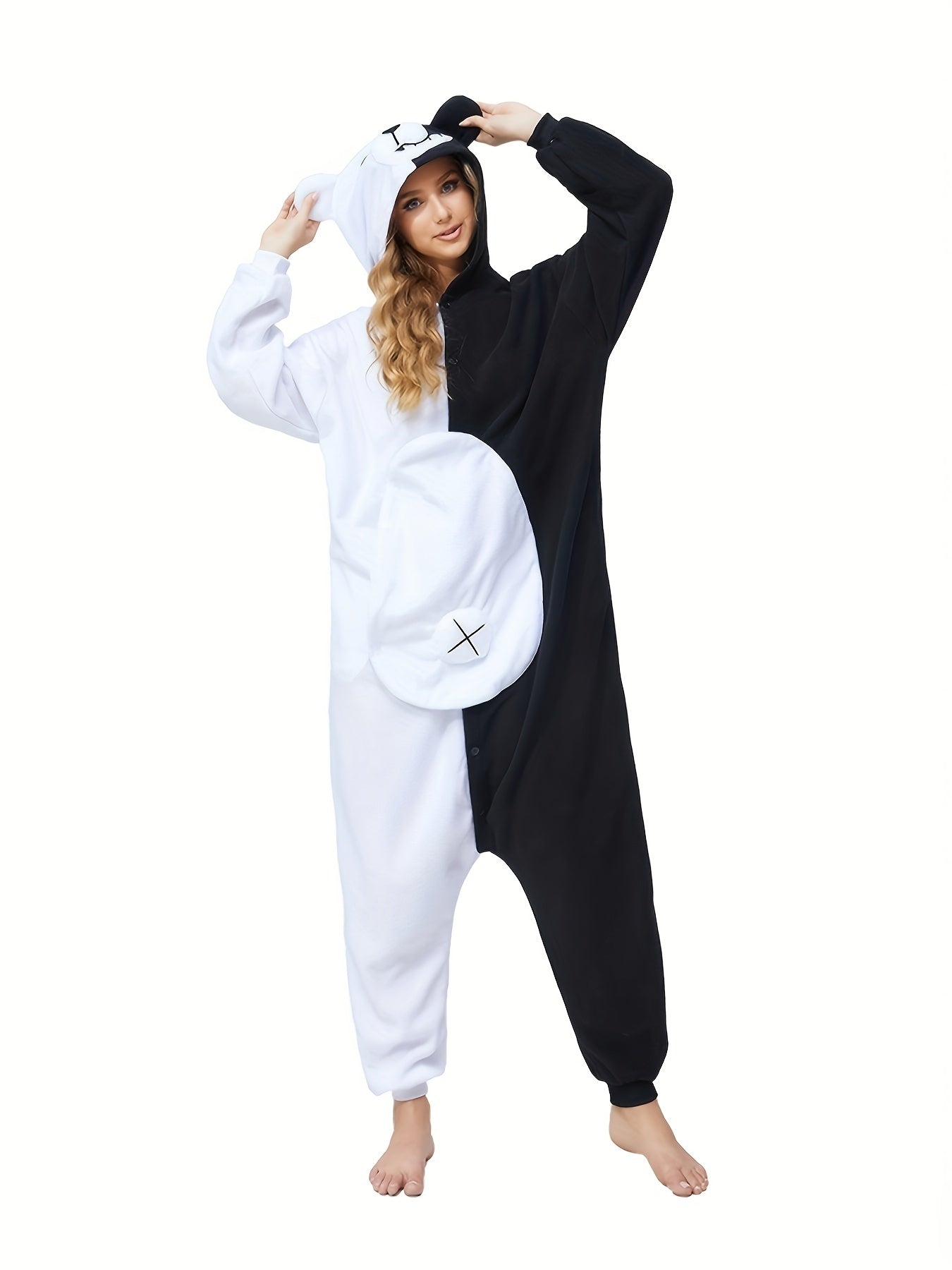 Colorblock Bear Long Sleeve Fleece Jumpsuit
