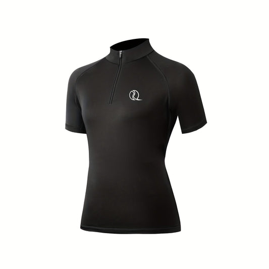 Women's Solid Mock Neck Short Sleeve Shirts Zipper Quick Dry Tops