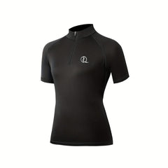 Women's Solid Mock Neck Short Sleeve Shirts Zipper Quick Dry Tops