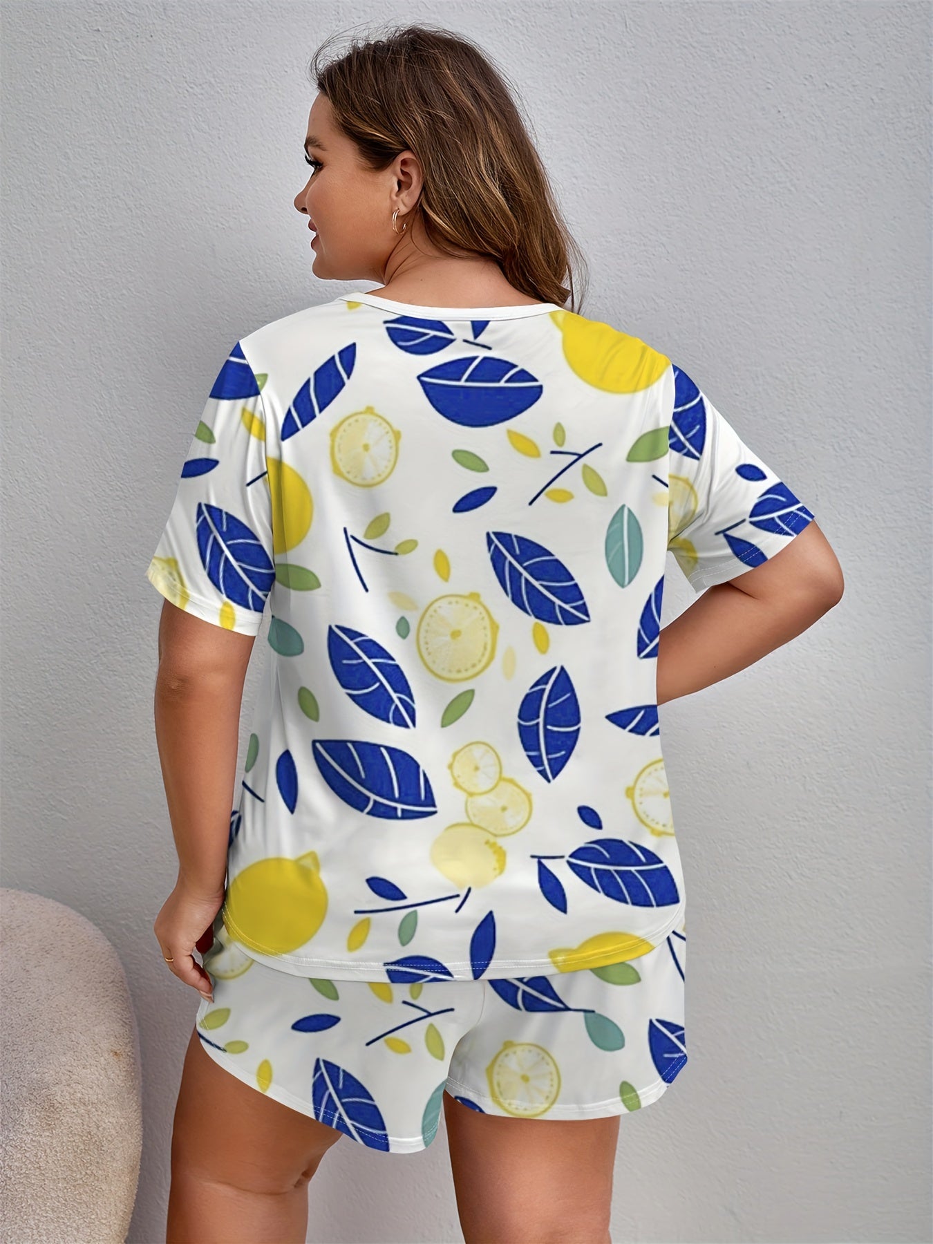 Plus Size Lemon Print Tee & Shorts Lounge Set