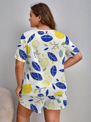 Plus Size Lemon Print Tee & Shorts Lounge Set