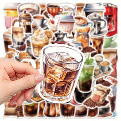 50pcs Coffee Stickers For Laptop Helmet Desktop Water Cup Decoration