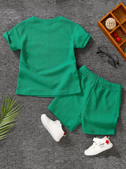 Boys Waffle Pattern Casual Outfit - T shirt & Shorts For Summer