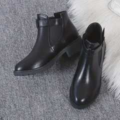 Solid Chunky Heel Boots Buckle Strap Short Boots Comfortable