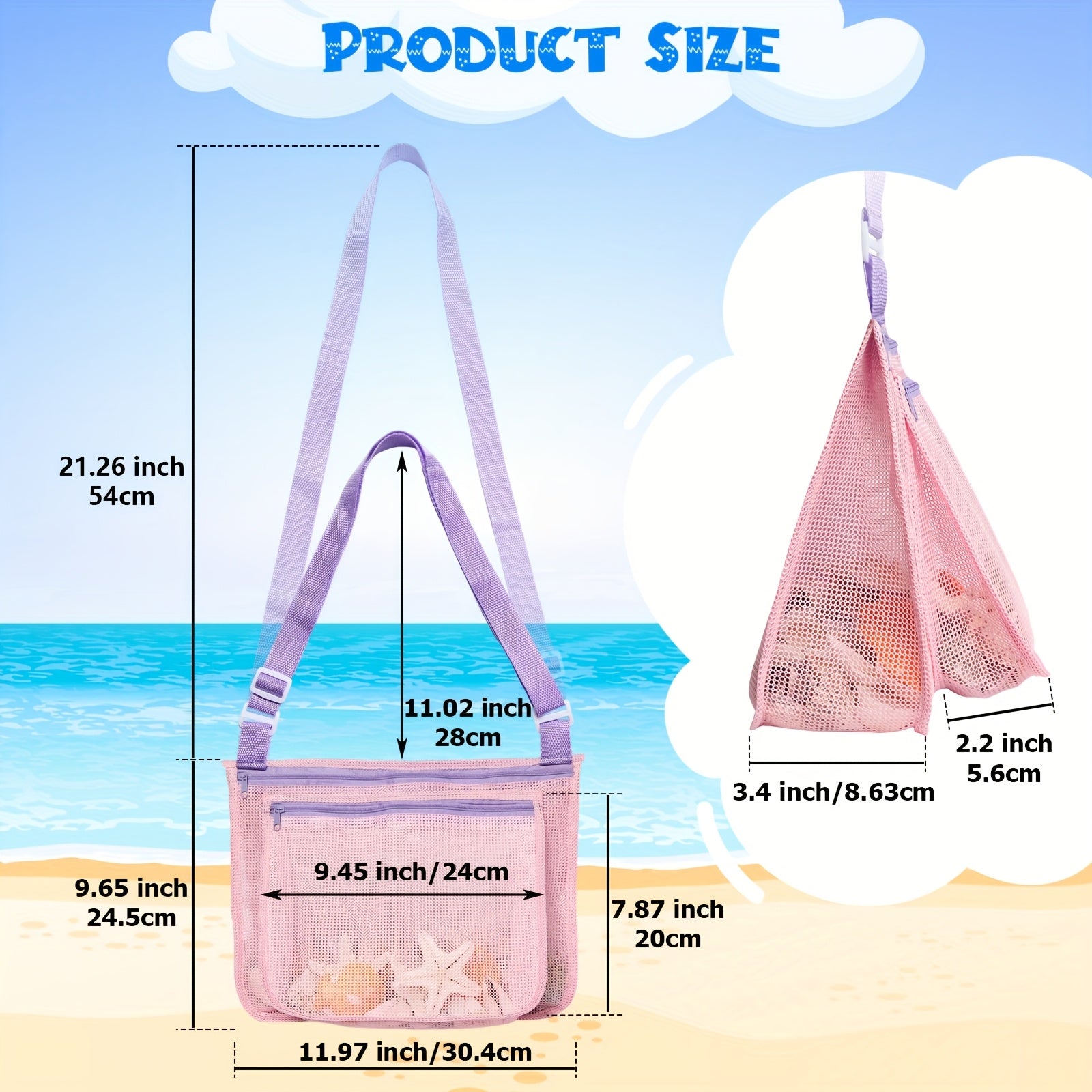 Seashell Collecting Bags Set Breathable Mesh Beach Bags Pink Green Beach Toy