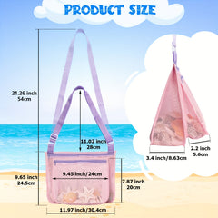Seashell Collecting Bags Set Breathable Mesh Beach Bags Pink Green Beach Toy