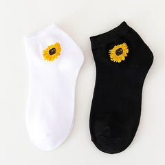 2 Pairs Sunflower Pattern Short Socks Cozy Ankle Socks Women's Stockings