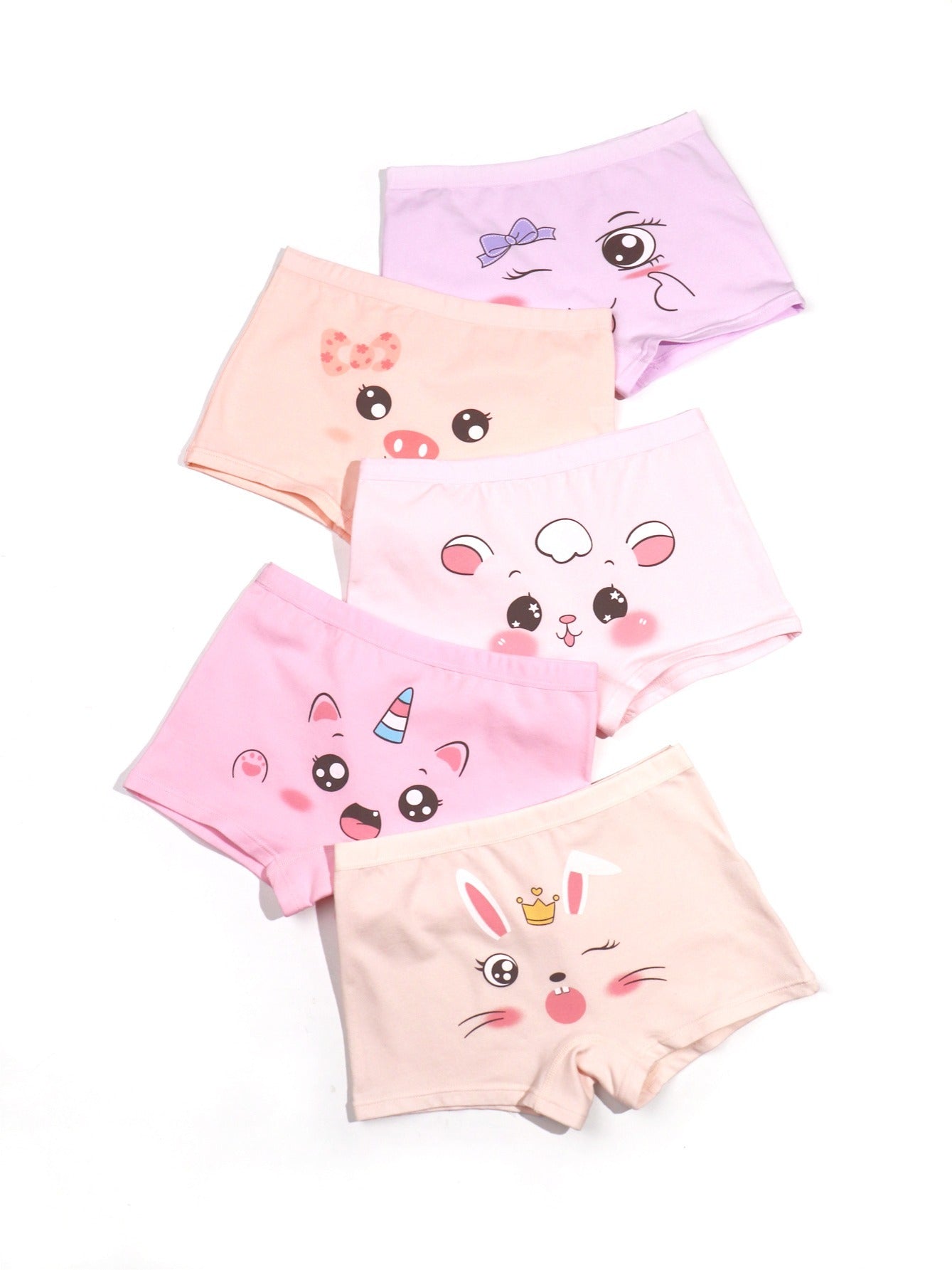 5pcs Girls Boyshorts Panties with Cartoon Graphic Underwear Set
