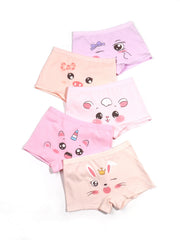 5pcs Girls Boyshorts Panties with Cartoon Graphic Underwear Set